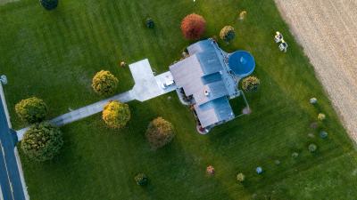 Aerial view of suburban home lot