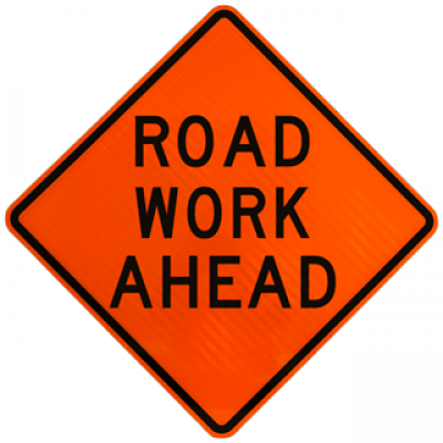 Road Work Ahead Orange Sign